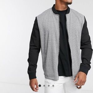 Top man zip through jacket in houndstooth